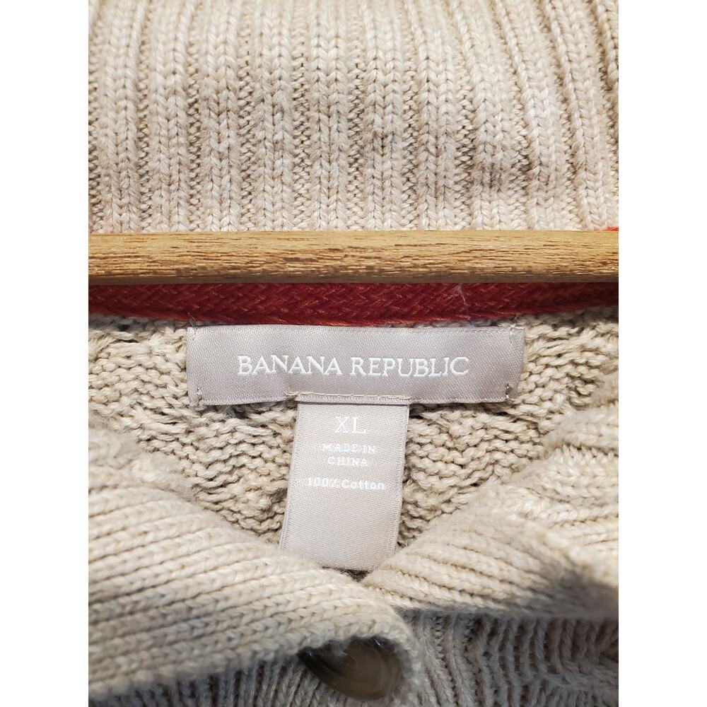 Banana Republic Womens Cardigan XL Beige Shawl Collar Cable Knit Cotton Button - Picture 3 of 3